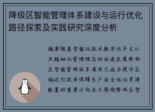 降级区智能管理体系建设与运行优化路径探索及实践研究深度分析